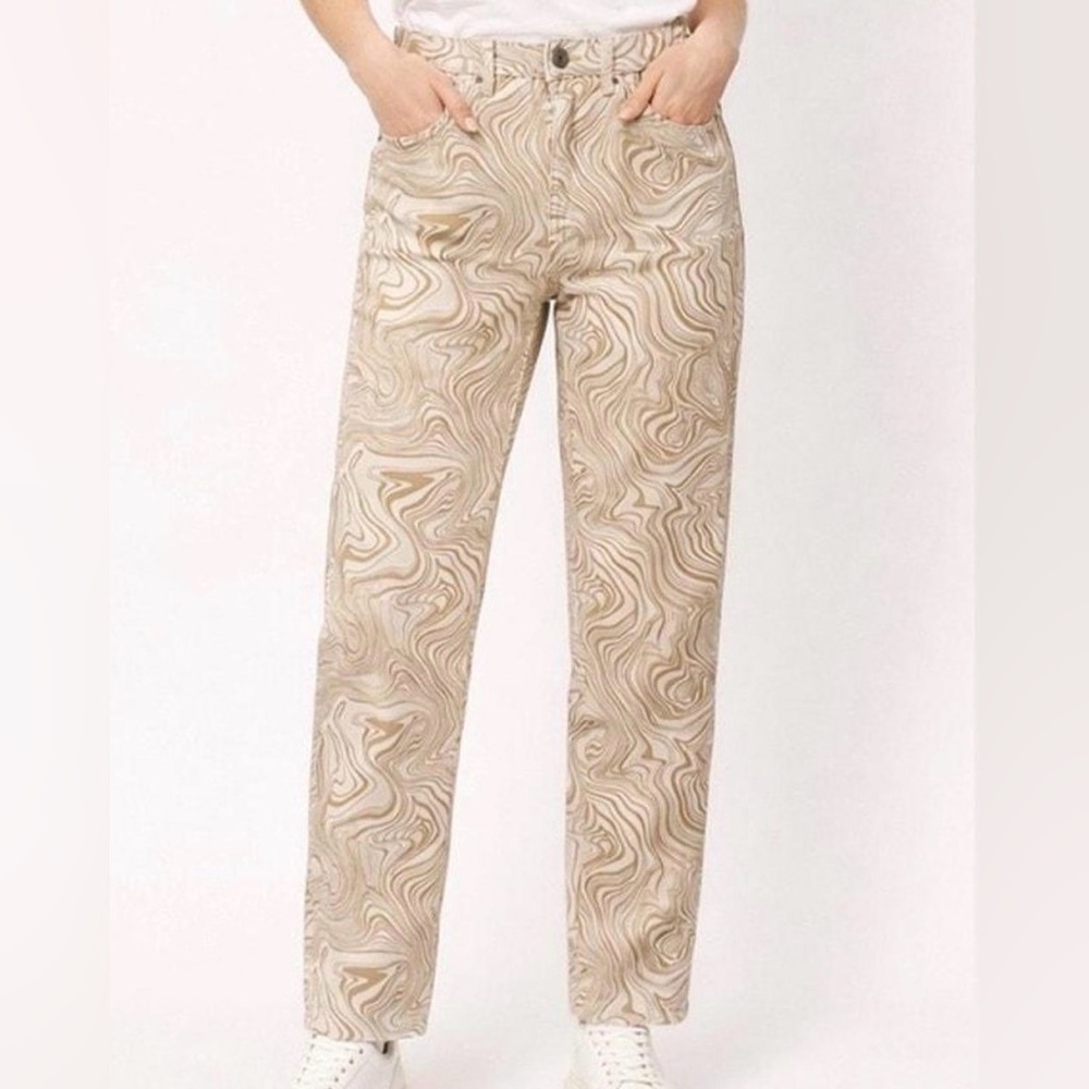 Cotton On Marbled High Rise Long Straight Leg Jeans | Tan/Cream | Size 2